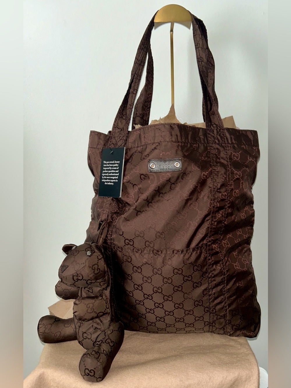 Unique Gucci Shopping Bag GG Nylon Teddy Bear Storage Pouch! SO COOL!